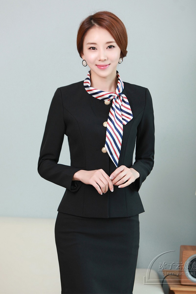 agag2305西裝半身裙套裝+絲巾