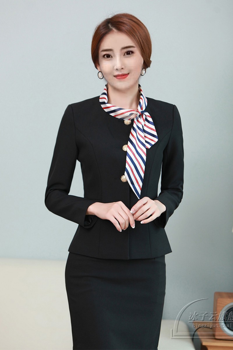 agag2305西裝半身裙套裝+絲巾