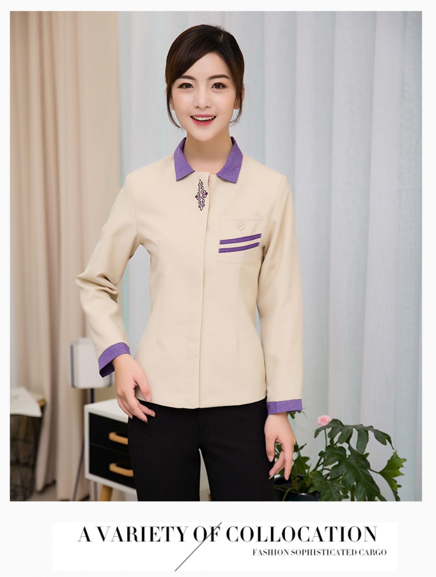 AG B161小翻領長袖保潔服   上海企業工作服定制工廠 澳歌服裝服飾