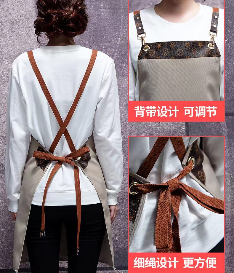 AG W015  新款時尚 PU老花印花拼接款圍裙   上海廠家定制工作圍裙