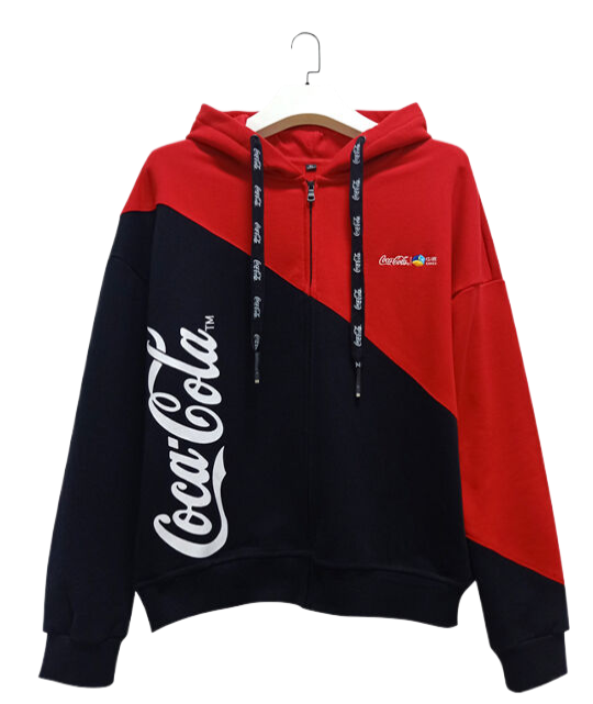 AGWY6225可樂帶帽拉鏈拼接衛衣