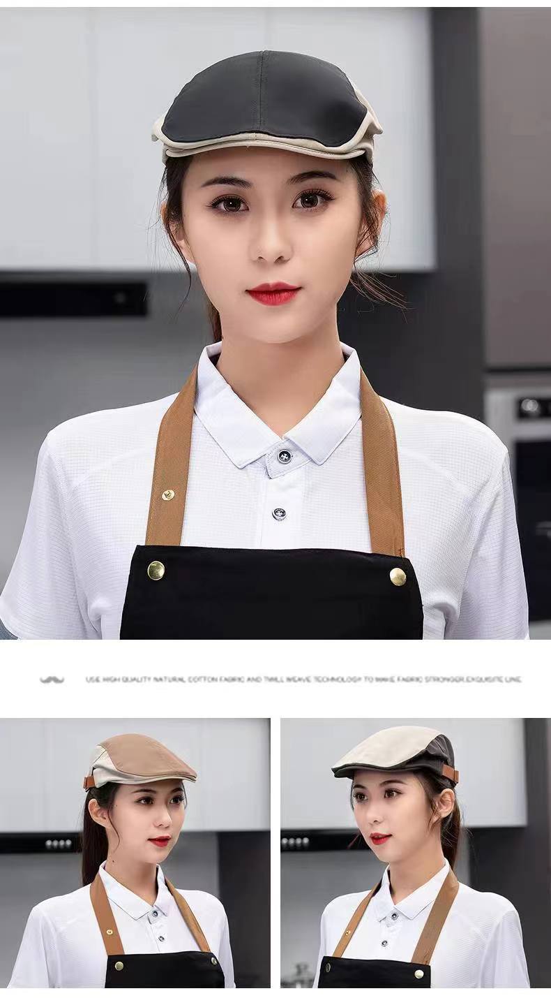 AG127拼色皮扣貝雷帽 適用于美妝店