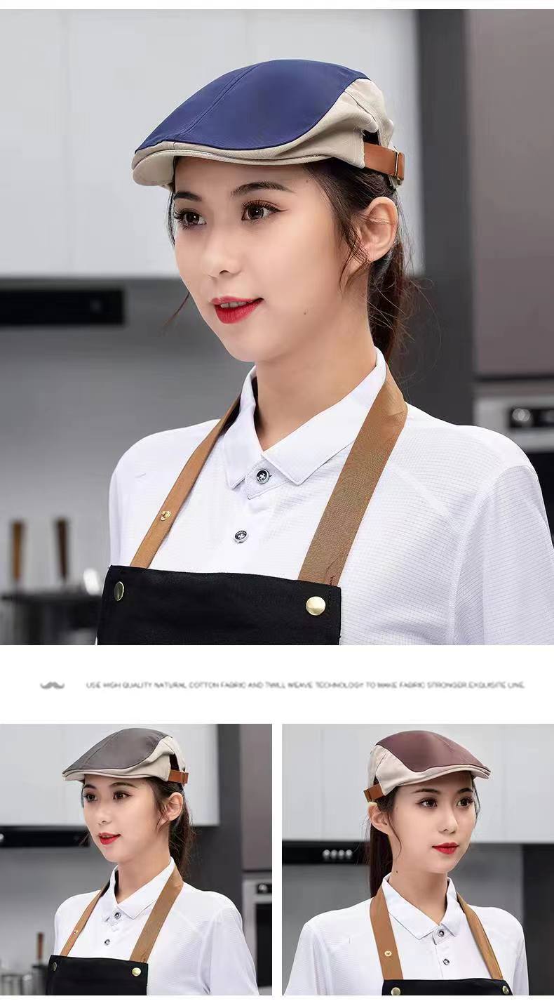 AG127拼色皮扣貝雷帽 適用于美妝店