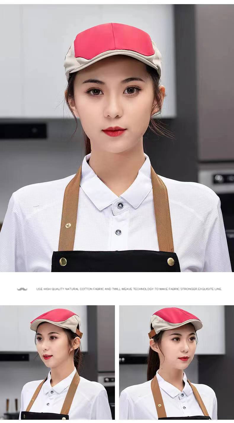 AG127拼色皮扣貝雷帽 適用于美妝店