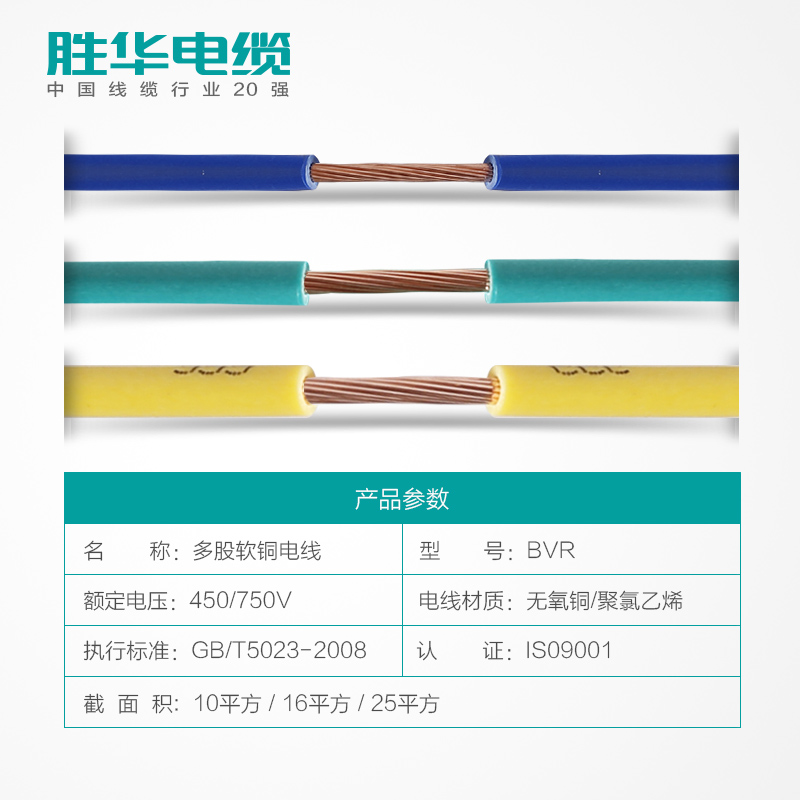 胜华电线BVR-10/16/25平方多股软铜芯电线