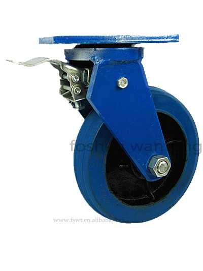 重（chóng）型藍板架彈力（lì）膠旋轉刹車腳輪（支架8mm）